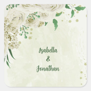 Adesivo Quadrado Casamento com flores brancas de marfim