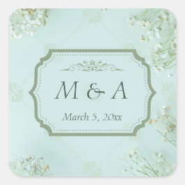 Adesivo Quadrado Casamento com Flores Brancas Pastel