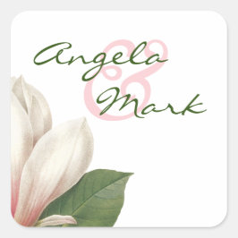 Adesivo Quadrado Casamento com Flores do Sul da Magnolia | Rosa e B