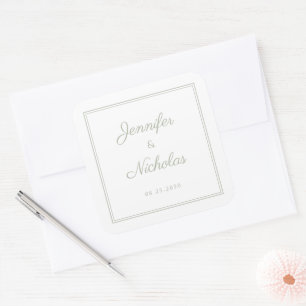 Adesivo Quadrado Casamento com Fonte Script Verde Sage Elegante