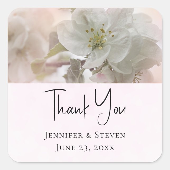 Adesivo Quadrado Casamento com Fotografias do Blossom de Maçã Branc (Frente)