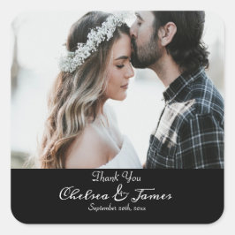 Adesivo Quadrado Casamento com Fotografias Elegante Negra Obrigado
