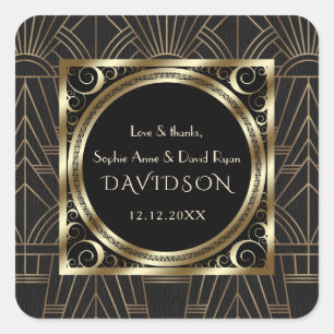 Adesivo Quadrado Casamento com Glam Royal Dourado Art Deco 20s