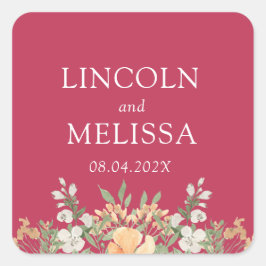 Adesivo Quadrado Casamento com magenta, pêssego e branco
