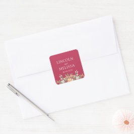 Adesivo Quadrado Casamento com magenta, pêssego e branco