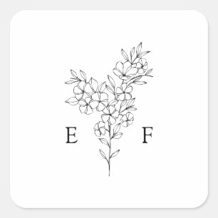 Adesivo Quadrado Casamento com monograma de flores de cereja
