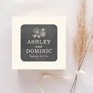 Adesivo Quadrado Casamento com Monograma Floral em Quadro Negro Vin