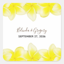 Adesivo Quadrado Casamento com Plumeria Frangipani Amarelo