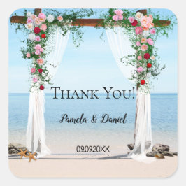 Adesivo Quadrado Casamento com Rosas de praia, obrigado Sticker