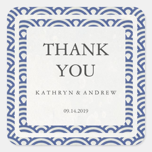 Adesivo Quadrado Casamento com Seigaiha Japonês Obrigado/Texto Pers (Frente)