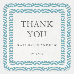 Adesivo Quadrado Casamento com Seigaiha Japonês Obrigado/Texto Pers