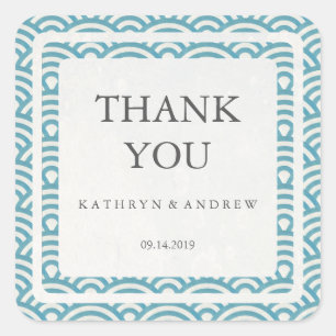 Adesivo Quadrado Casamento com Seigaiha Japonês Obrigado/Texto Pers