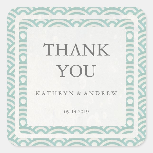 Adesivo Quadrado Casamento com Seigaiha Japonês Obrigado/Texto Pers (Frente)