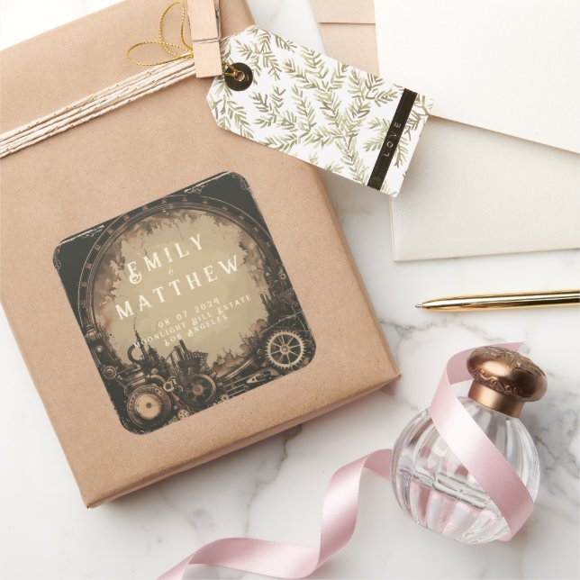 Adesivo Quadrado Casamento com Steampunk Noir (Presentear)