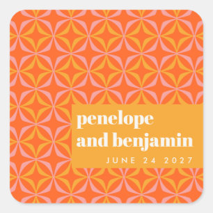 Adesivo Quadrado Casamento com Tipografia Ortográfica Amarelo Lara