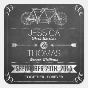 Adesivo Quadrado Casamento com Tipografia Tandem Bicycle Chalkboard