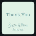 Adesivo Quadrado Casamento com Tons Azuis Obrigado<br><div class="desc">obrigado na moda, você cola em azul e azul claro! Trouxe-vos os designers da FOMA design</div>