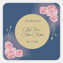 Adesivo Quadrado Casamento Cor-de-Rosa Azul e Azul-Marinho Romântic