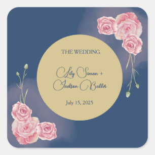 Adesivo Quadrado Casamento Cor-de-Rosa Azul e Azul-Marinho Romântic