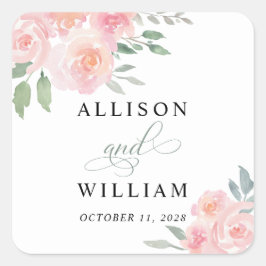 Adesivo Quadrado Casamento Cor Flórida Floral Rosa Esbranquiçada