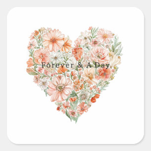 Adesivo Quadrado Casamento Coração Floral Rosa Bonito