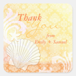 Adesivo Quadrado Casamento Costeiro Da Beach Shell Obrigado