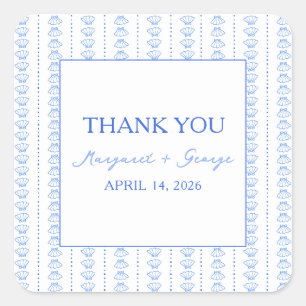 Adesivo Quadrado Casamento Costeiro Elegante Blue Seashell Obrigado