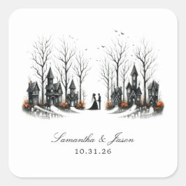 Adesivo Quadrado Casamento da Aldeia de Halloween