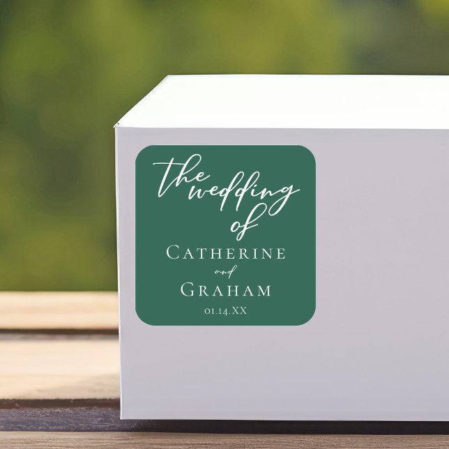 Adesivo Quadrado Casamento da Floresta da Tipografia Verde Emerald (Criador carregado)