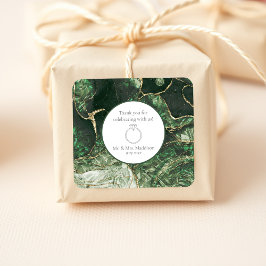 Adesivo Quadrado Casamento Dark Olive Green Emerald Gemstone