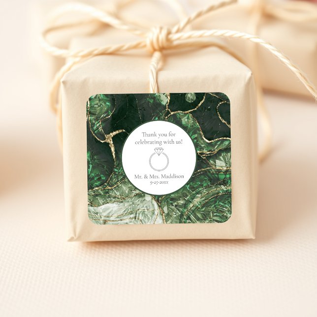 Adesivo Quadrado Casamento Dark Olive Green Emerald Gemstone (Criador carregado)