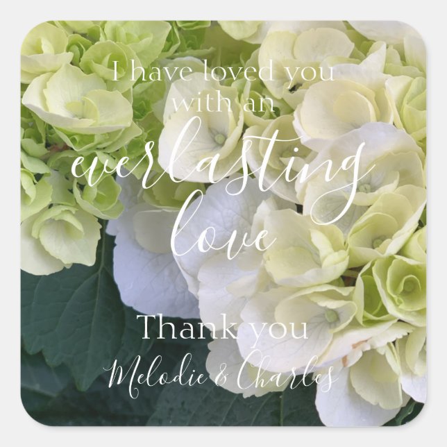 Adesivo Quadrado Casamento de Amor Elegante Hídrangea Branca Person (Frente)