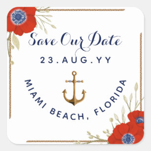 Adesivo Quadrado Casamento de Âncora de Âncora Náutica ⚓ Vermelho B