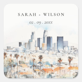 Adesivo Quadrado Casamento de Aquarela de Los Angeles, Califórnia