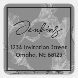 Adesivo Quadrado Casamento de Aquarelas Florais de Cinzas Moles