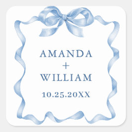 Adesivo Quadrado Casamento de Arco de Mão Azul Elegante Dusty