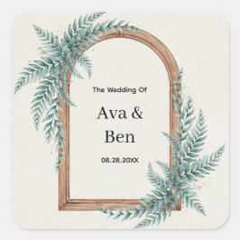 Adesivo Quadrado Casamento de Arquitetura de Madeira com Folhagem d