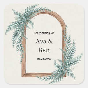 Adesivo Quadrado Casamento de Arquitetura de Madeira com Folhagem d