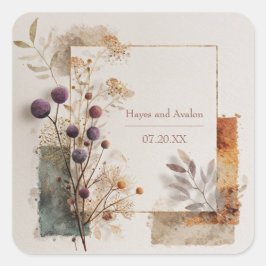 Adesivo Quadrado Casamento de Arte Folclórica Roxo e Dourada