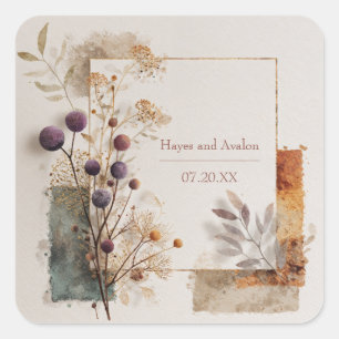 Adesivo Quadrado Casamento de Arte Folclórica Roxo e Dourada