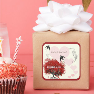 Adesivo Quadrado Casamento de Árvore de Folha Vermelha