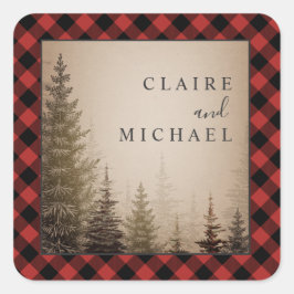 Adesivo Quadrado Casamento de Árvores Evergreen Xadrez de Buffalo