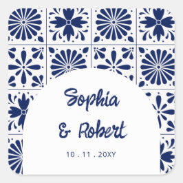 Adesivo Quadrado Casamento de Azulejos de Talavera Azul Mexicano