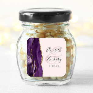 Adesivo Quadrado Casamento de Blush Dourado Roxo com Script Geode A