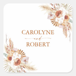 Adesivo Quadrado Casamento de Boheo Terracotta de Pampas Moderno