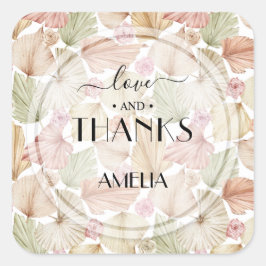 Adesivo Quadrado Casamento de Boho Folhas Secas e Flores