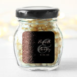 Adesivo Quadrado Casamento de Borda Glitter Dourada com Rosa preto<br><div class="desc">Este elegante e moderno adesivo de casamento apresenta um falso rosa dourado design na margem esquerda. Personalize facilmente o texto rosa em fundo preto,  com os nomes da noiva e do noivo em caligrafia manuscrita,  sobre uma grande seringa de cinzas.</div>
