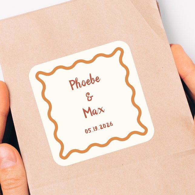 Adesivo Quadrado Casamento de Borda Onda Branca Escrita à Mão 70 (Criador carregado)