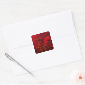 Adesivo Quadrado Casamento de Borgonha e Floral Vermelho