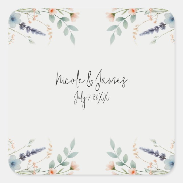 Adesivo Quadrado Casamento de Brida de Primavera de Flor Floral de  (Frente)